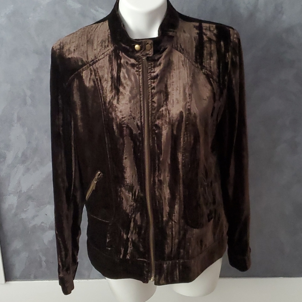 23rd St Brown Crushed Velvet Feel Jacket Sz LG
